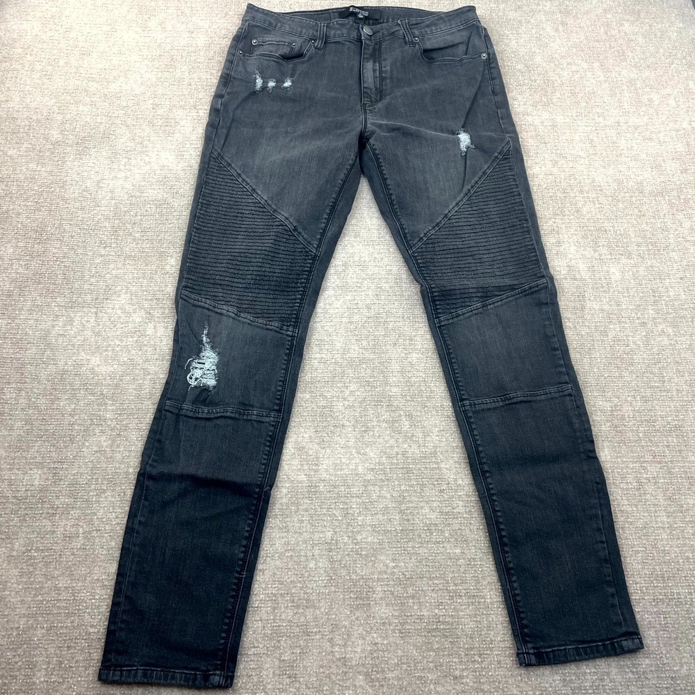 Elwood Jeans Mens 32 Black Denim Cotton Low Rise Dark Wash Skinny Leg Distressed